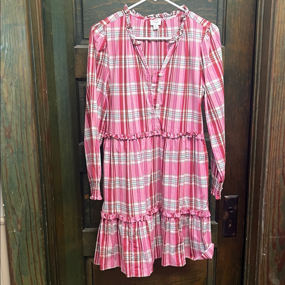 J. Crew re-imagined pink and red plaid midi dress, size 6